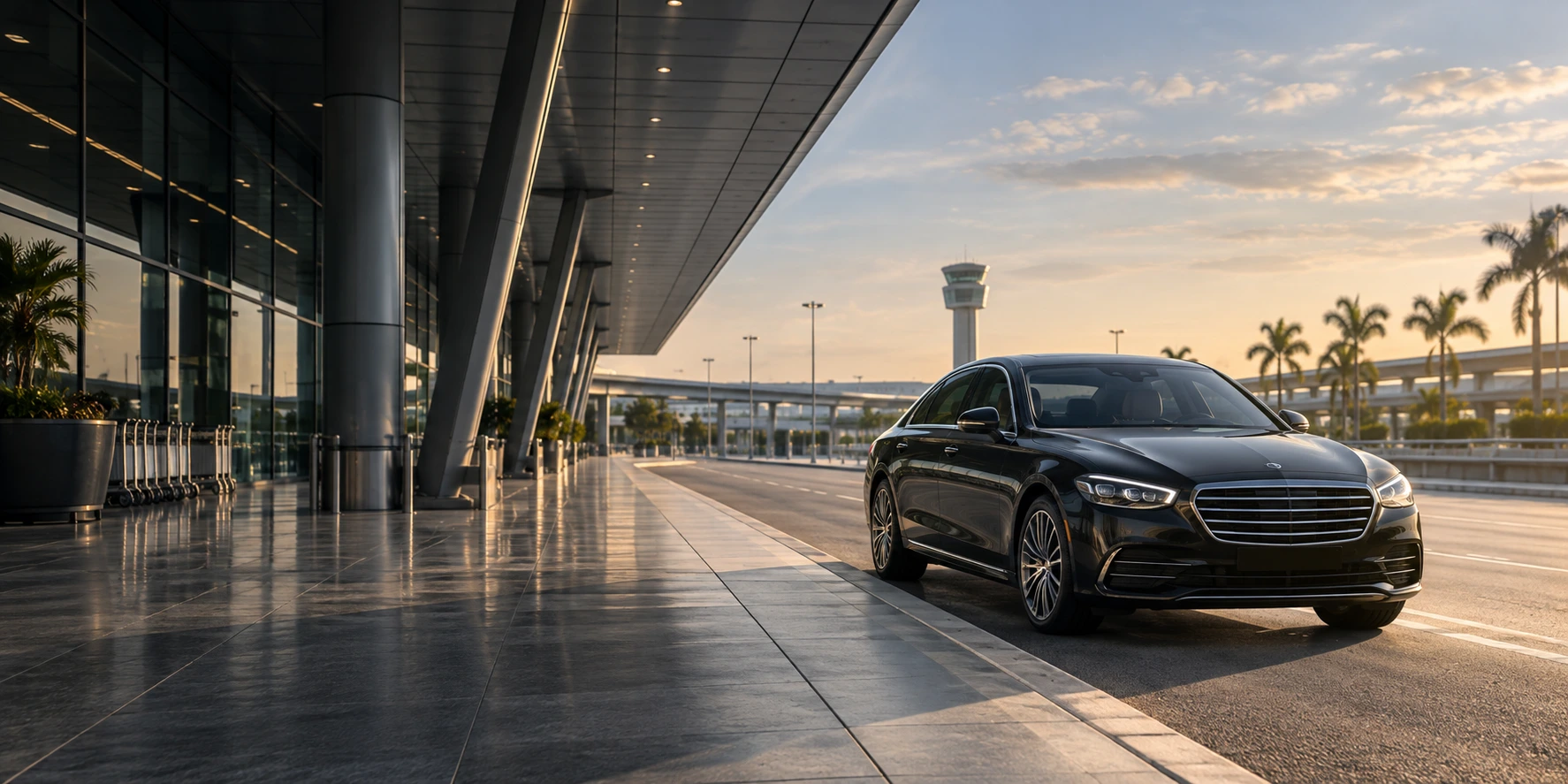 Concept image of a private sedan at an airport terminal